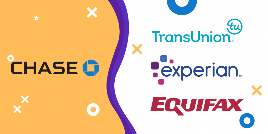 Chase logo with transunion, experian and equifax logo illustration