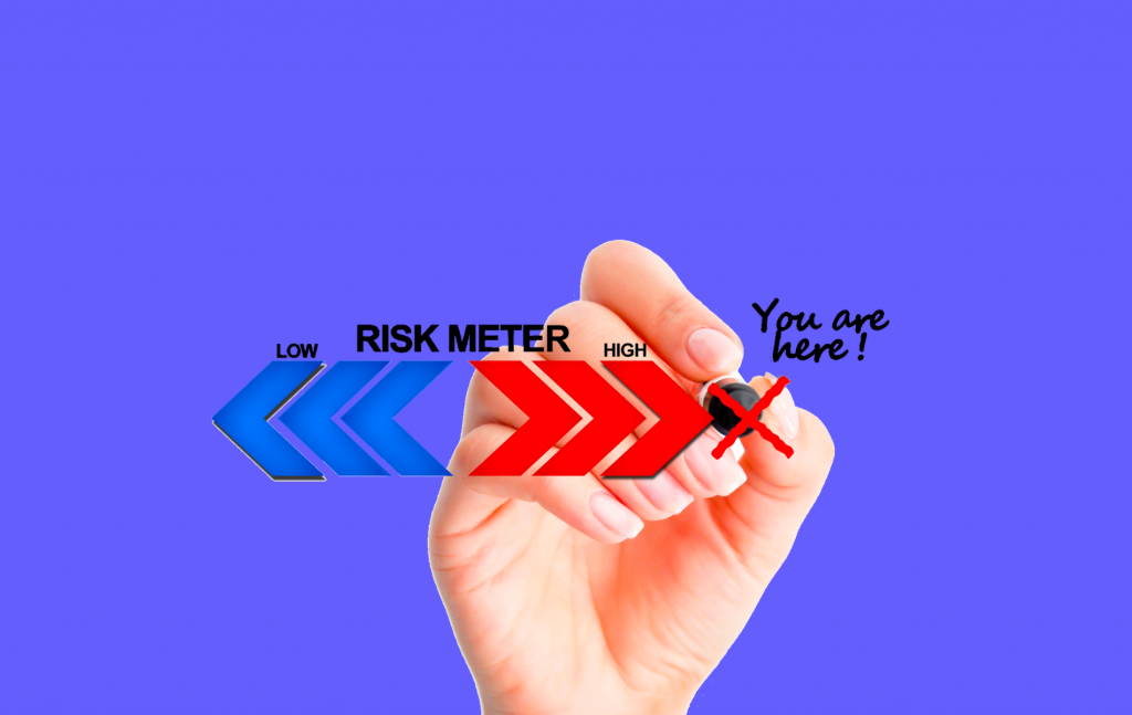 risk meter and hand pointing to high risk
