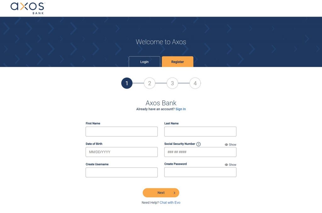 Open Axos Bank Account Online web screenshot