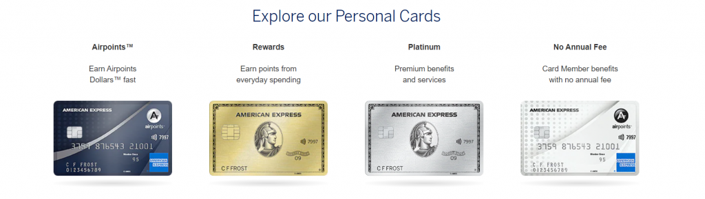 types of personal credit cards AMEX